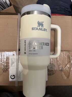Stanley Cream Insulated Travel Tumbler with Handle and Lid